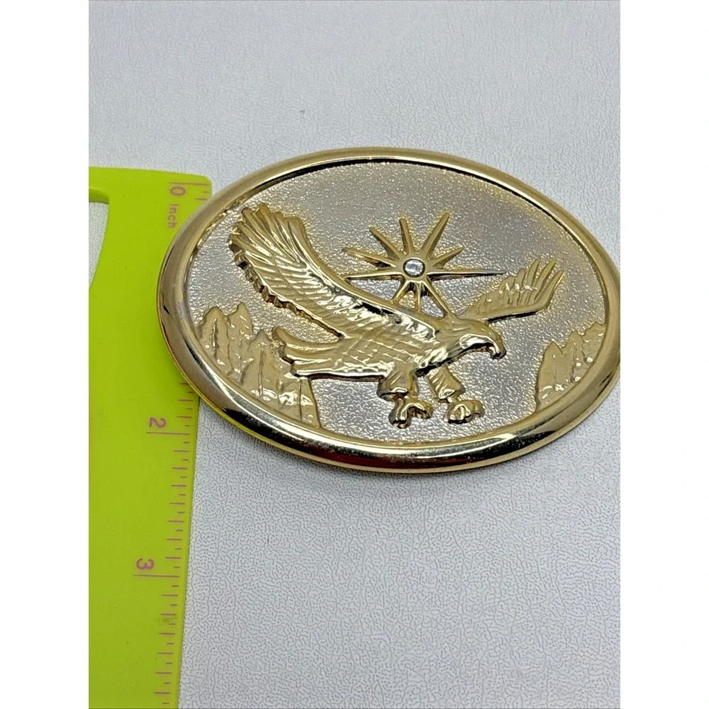 Bald Eagle Oval Belt Buckle Silver Gold w Rhinestone Vintage 80s Fits 1.75